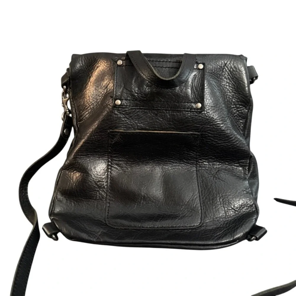 Patricia Nash Black Leather Convertible Backpack Crossbody Bag Tassel Foldover
